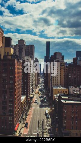 New York street, taken from cable car Stock Photo