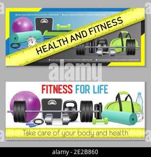 Realistic gym workout equipment, barbell, dumbbells and kettlebell. Fitness  and sport training tools for weight lifting exercise vector set Stock  Vector