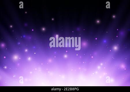 Abstract purple glowing burning fire light rays with sparcs and particles over black background. Stock Vector