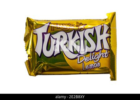 Fry's Turkish Delight Lemon  limited edition isolated on white background - Turkish delight chocolate bar Stock Photo