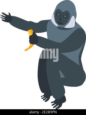 Banana gibbon icon. Isometric of banana gibbon vector icon for web design isolated on white background Stock Vector