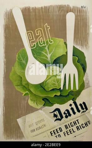 British government public information poster from the Second World War encouraging people to adopt a healthy diet. Stock Photo
