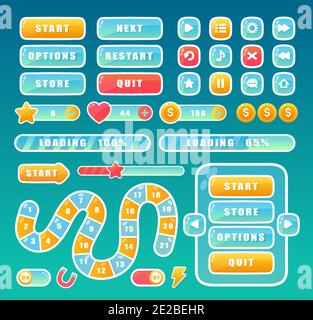 Buttons for mobile user game ui interface set, cartoon navigation app menu elements Stock Vector