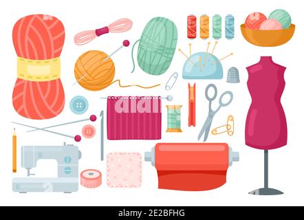 Needlework sewing tailoring tools set, tailor accessories to knit and sew collection Stock Vector