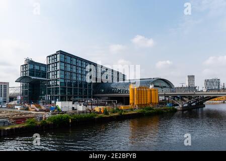 Berlin, Germany - July 30, 2019: Central train station in Berlin. Berlin - Hauptbahnhof. Modern glass architecture Stock Photo