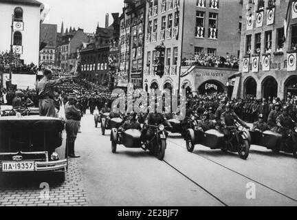 Sept. 1935 Hitler and Göring review the SA parade during the Reichsparteitag der Freiheit (Rally of Freedom) at Nürnberg. Stock Photo