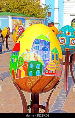 KYIV, UKRAINE - MAY 01, 2017: Painted eggs. Street festival of large Easter eggs on Mikhailovska Square Stock Photo