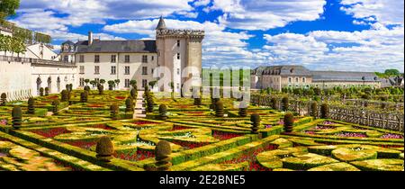 Most beautiful castles of Europe - chateau Villandry with splendid botanical gardens . Loire valley, France Stock Photo