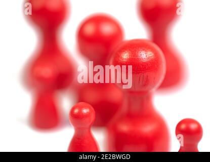 Lots of red wooden cones in close-up Stock Photo