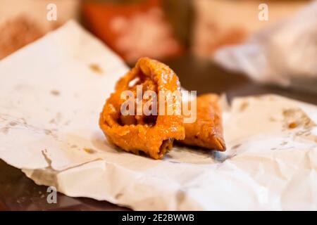 Chebakia and briwat are Moroccan bakery goods, with Chebakie being a sweet honey-dipped cookie and briwat being a puff pastry Stock Photo