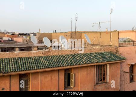 Satellite dishes on a rooftop in Marrakech, Morocco Stock Photo