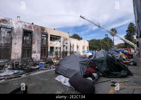 A greater alarm fire in a 7 story building in Downtown Los Angeles ...