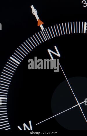 Close up detail of a digital compass pointing North on an APP on the screen of a Smartphone Stock Photo