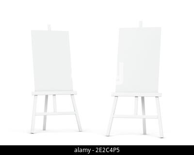 Painting stand wooden easel with blank canvas poster sign board isolated on  white background, 3d rendering Stock Photo - Alamy