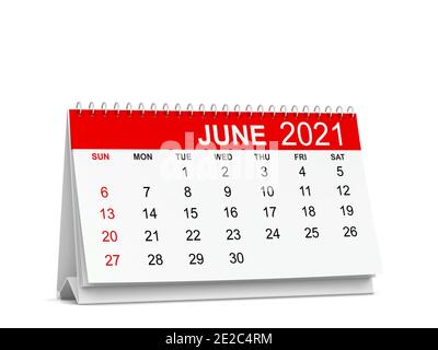 Calendar for year 2021. Week starts with sunday. 3d illustration isolated on white background Stock Photo
