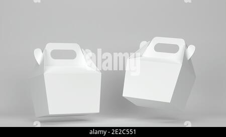 Blank food box mockup. 3d illustration on gray background Stock Photo