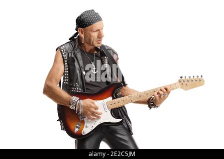 Bald punk playing a guitar isolated on white background Stock Photo - Alamy