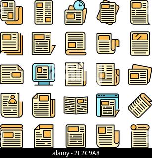 Newspaper icons set. Outline set of newspaper vector icons thin line color flat on white Stock Vector