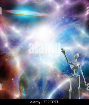 Robot and deep space. 3D rendering Stock Photo