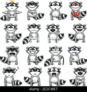 Smiley racoons individually grouped for easy copy-n-paste. Stock Vector