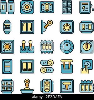 Breaker switch icons set. Outline set of breaker switch vector icons thin line color flat on white Stock Vector