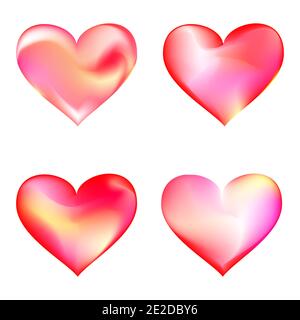 A set of red hearts of vector gradients. Modern abstract background texture. Template for the design. Isolated objects.Vector Stock Vector