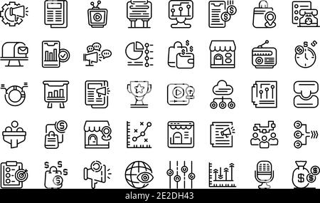 Marketing mix icons set. Outline set of marketing mix vector icons for web design isolated on white background Stock Vector