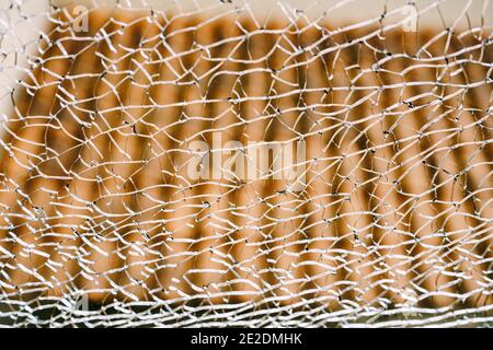 Close-up of broken glass texture. A spider web of glass in a broken window. Stock Photo