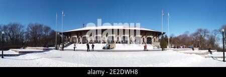 January 09, 2021 - Montreal, Quebec, Canada Kondiaronk Belvedere Chalet Mont Royal at sunny winter day Stock Photo