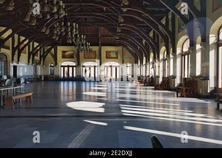 January 09, 2021 - Montreal, Quebec, Canada Empty interior of Kondiaronk Belvedere Chalet Mont Royal Stock Photo