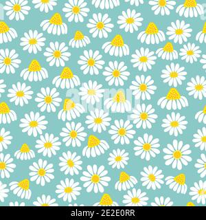 Hand drawn common lawn daisy flowers vector floral seamless pattern design for textile and printing- Elegant ditsy floral texture background Stock Vector