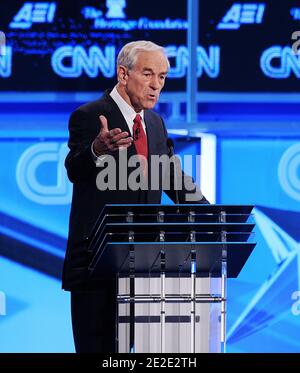 Republican presidential candidate Rep. Ron Paul (R-TX) speaks during a presidential debate at DAR Constitution Hall organized by CNN in Washington, DC, USA, November 22, 2011. Photo by Olivier Douliery/ABACAPRESS.COM Stock Photo
