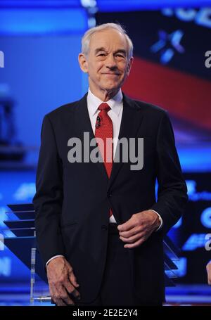 Republican presidential candidate Rep. Ron Paul (R-TX) get ready prior to a presidential debate at DAR Constitution Hall organized by CNN in Washington, DC, USA, November 22, 2011. Photo by Olivier Douliery/ABACAPRESS.COM Stock Photo