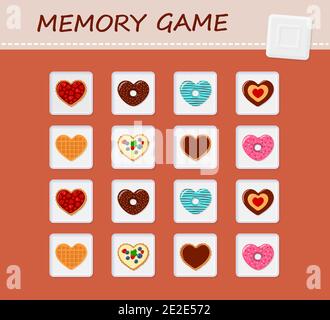 Memory game. Developing puzzle for kids and adults . Flat cartoon style. Vector illustration Stock Vector