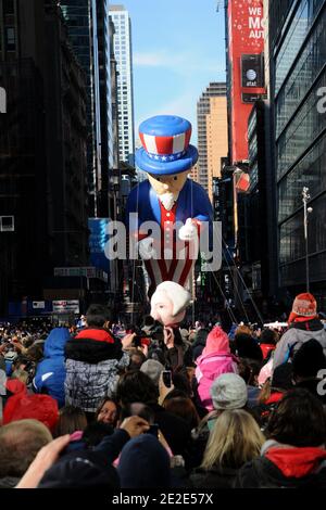 Thanksgiving parade, Uncle Sam balloon closeup or close up, New York ...