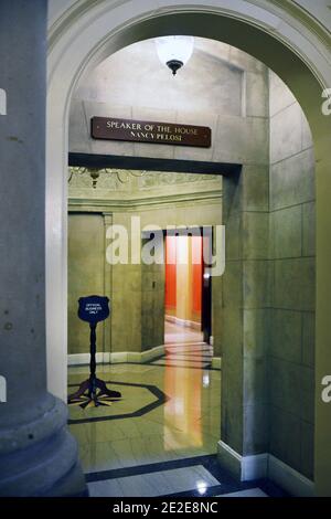 A look through the entrance of passage into the private offices of the Speaker of The House, Nancy Pelosi, in the US Capitol building in Washington,DC Stock Photo