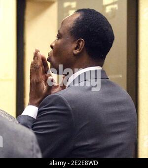 Dr. Conrad Murray blows a kiss to an unidentified member of the courtroom audience after he was sentenced to four years in county jail for his involuntary manslaughter conviction of pop star Michael Jackson in Los Angeles, CA, USA, on November 29, 2011. Photo by Mario Anzuoni/Pool/ABACAPRESS.COM Stock Photo