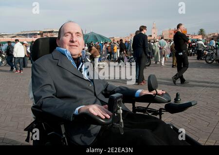 EXCLUSIVE - Philippe Pozzo di Borgo, who became quadriplegic after a paragliding accident in 1993, poses in Marakkech, Morocco, November 13, 2011. His story inspired the movie 'Intouchables' directed by Olivier Nakache and Eric Toledano, released in France on November 2011, in which the actor Francois Cluzet plays his role and actor Omar Sy plays Abdel Seliou's role. In France, the movie reached 10 million of filmgoers. Photo by William Stevens/ABACAPRESS.COM Stock Photo