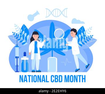 National CBD month concept vector for blog, web, banner. Event is celebrated in January. Medical cannabis illustration. Advantages of medical marijuan Stock Vector