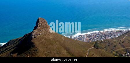 View of Lions Head Peak and Signal Hill in Cape Town South Africa Stock Photo