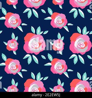 Exuberant Bold Roses Flowering seamless vector pattern Stock Vector