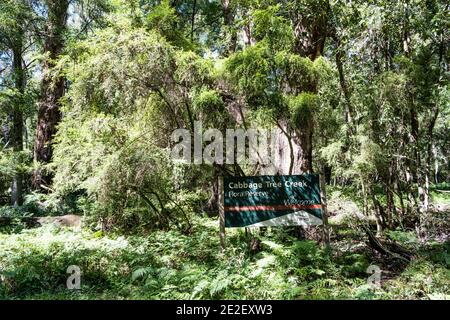 Cabbage Tree Creek flora reserve sign in Victoria, Australia Stock Photo