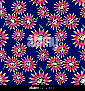 Exuberant Bold Daisy Flowering seamless vector pattern Stock Vector