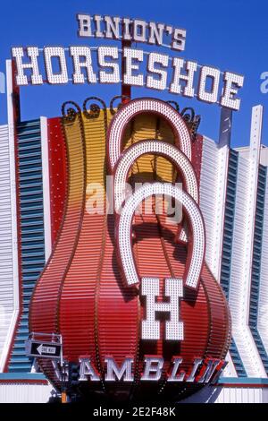 Exterior architecture of Binion's Horseshoe Casino on Fremont Street in Las Vegas, Nevada Stock Photo