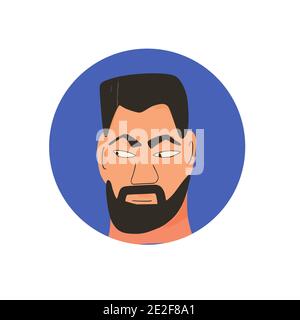 Male avatar icon. Face of bearded man. Mans head in round emblem. Vector flat illustration. Stock Vector