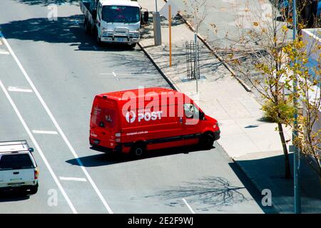Perth, Australia - September 24, 2020: Delivery truck of Australia Post in the city