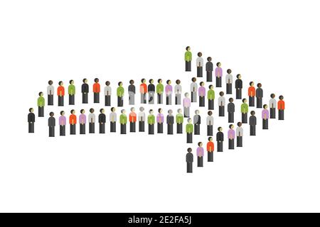 Arrow symbol from Large group of people, crowd forming various shapes ,isolated on white background,vector illustration flat design Stock Vector