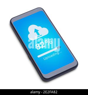 Smart Phone Uploading to the Cloud Cut Out on White. Stock Photo
