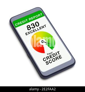 Smart Phone with Excellent Credit Score Rating Cut Out on White. Stock Photo