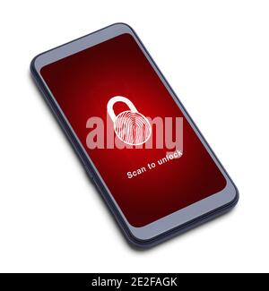 Smart Phone with Fingerprint Scan to Unlock Device Screen Cut Out on White. Stock Photo